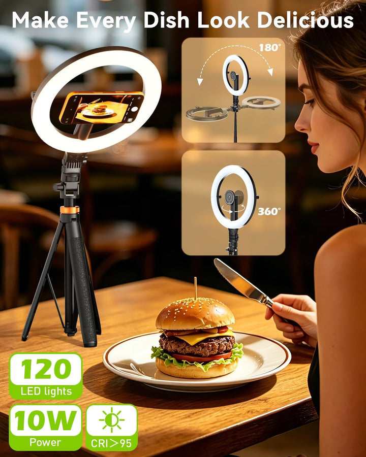 10,2" Magnetisches LED-Ringlicht Mit 76" Verstellbarem Stativ, 5000mAh Wiederaufladbares Selfie-Ring
