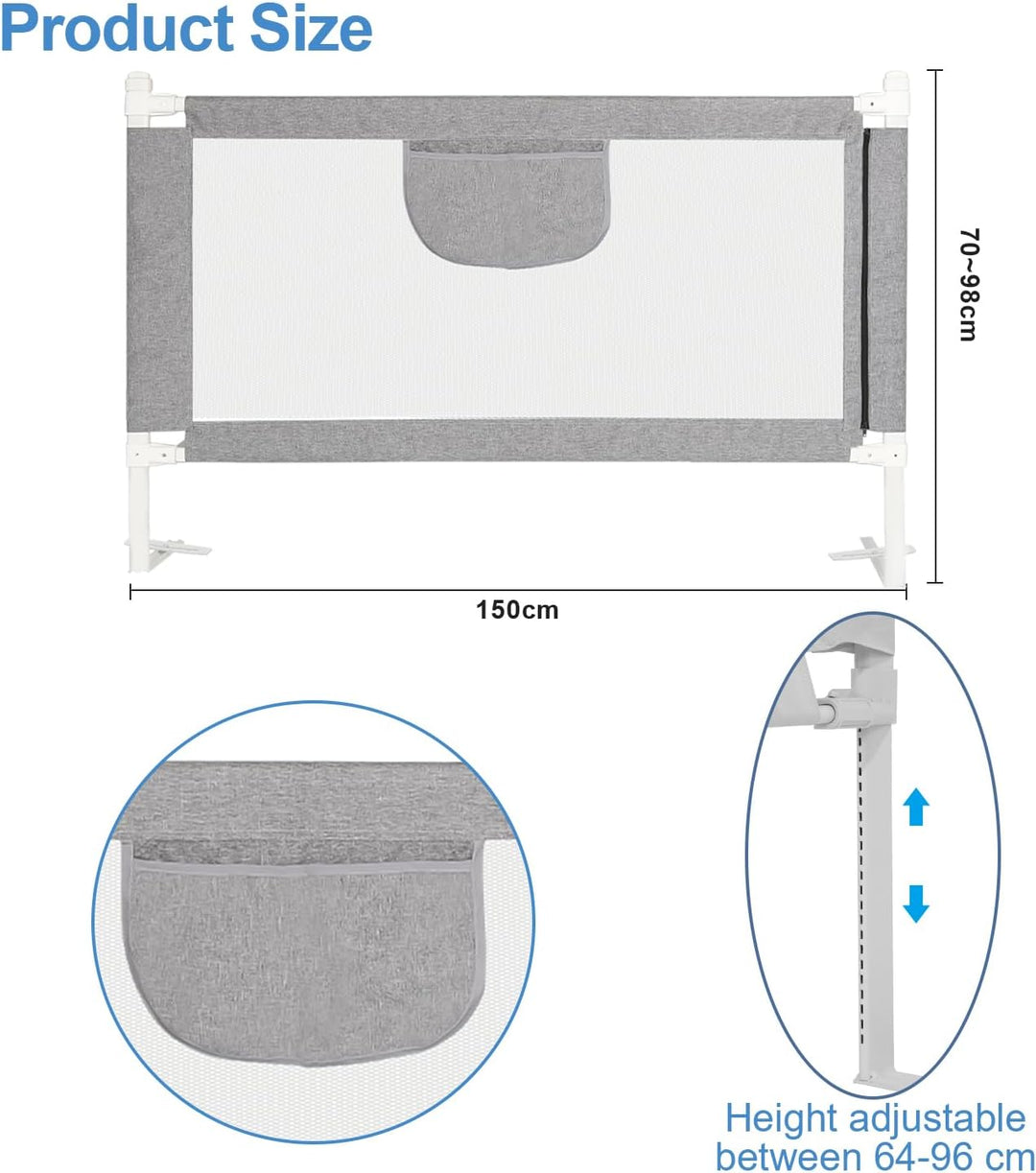 Ikodm Bettgitter Rausfallschutz 150cm Bettschutzgitter Kinderbettgitter, Kinderbettschutzgitter für