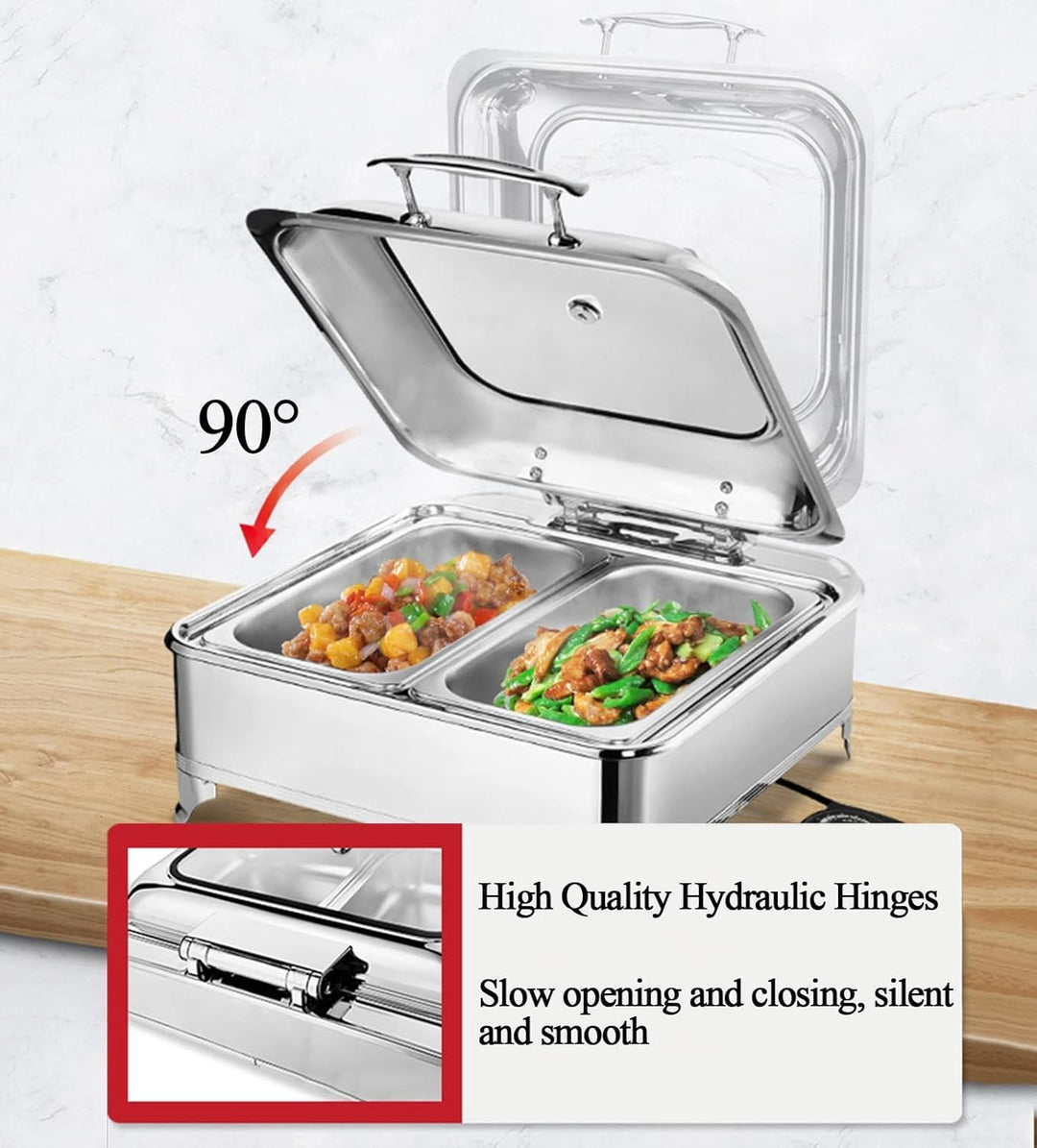 Edelstahl Speisenwärmer Warmhaltebehälter, Elektrisch Chafing Dish mit Deckel, Buffetwärmer für Hoch