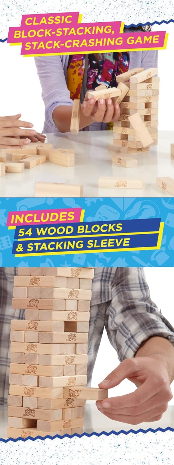 Hasbro Gaming Jenga Classic, beliebtes Geschicklichkeitsspiel für Kinder ab 6 Jahren und bis 2 Spiel