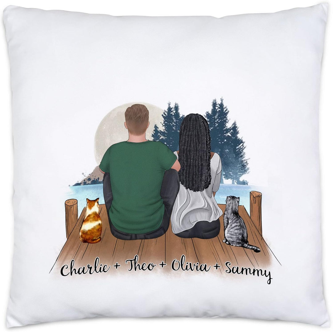 Pärchen mit Katzen Kissen inkl. Füllung Personalisiert Katzenbesitzer Geschenk Paar Katze Cat Mom Da