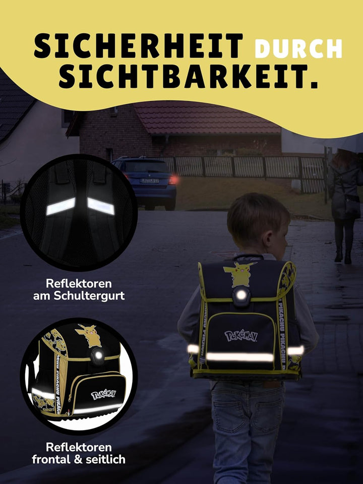 Familando - Schulranzen Set 6-teilig mit Sporttasche - Pokémon mit Pikachu Motiv - Ergonomisch, stab