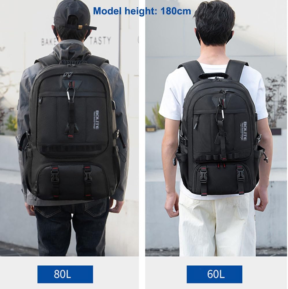60L 80L Gross Reiserucksack Herren,Erweiterbar Handgepäck Rucksack,Wasserdichter 17-Zoll Laptoptasch