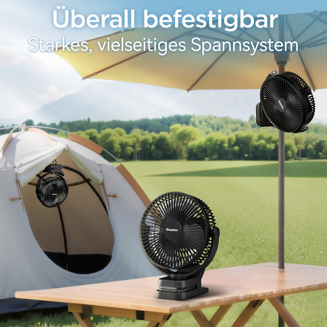 EasyAcc Ventilator mit Clip, 10000mAh USB-Ventilator, 3-in-1-Tischventilator mit 5 Geschwindigkeiten