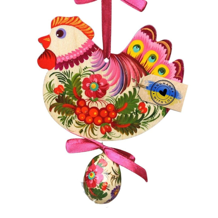 Osteranhänger für Zweige oder Fenster Deko -Huhn mit Osterei 11 x 8,5 x 0,5 cm + das Ei 3-4 сm aus H