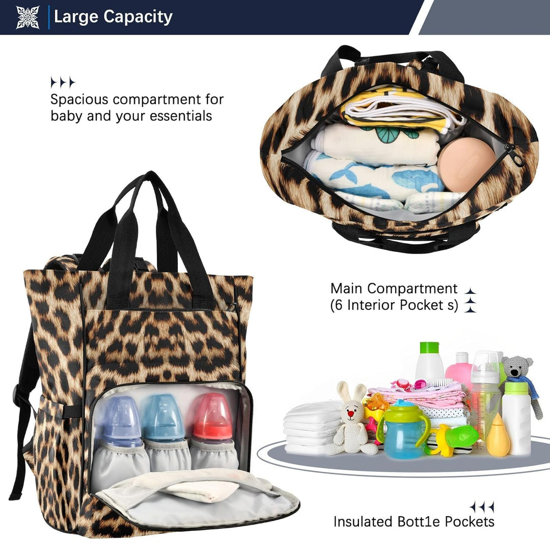 Wickeltasche mit Leopardenmuster, Gepardenmuster, Rucksack für Damen und Herren, grosser Laptop-Ruck