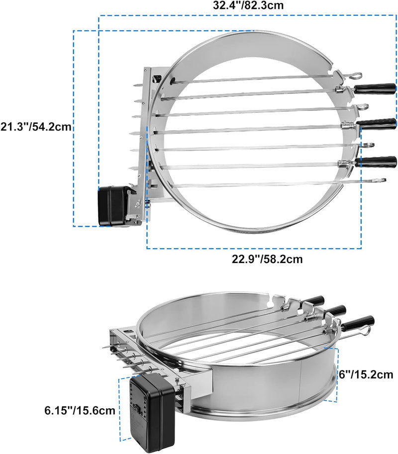 Onlyfire Edelstahl Spiessdreher Drehspiess Set mit Motor für Weber 57 cm Kugelgrill, Grillspiess-Auf