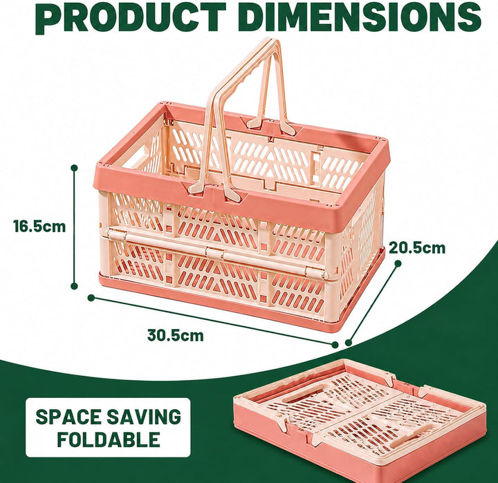 Kleine Klappboxen Faltbar, 2er Set Klappkorb mit Henkel 10L, Rosa Rosa 2er-10L, Rosa 2er-10L