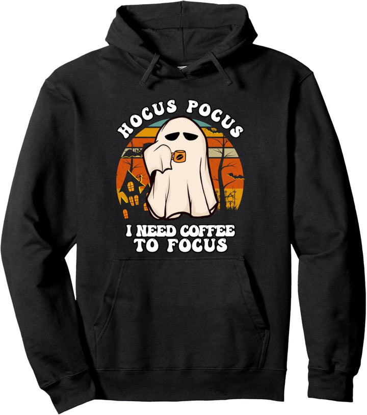 Halloween Hocus Pocus Ich brauche Kaffee, um mich zu konzentrieren Vintage Ghost Pullover Hoodie