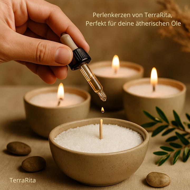 TerraRita Kerzensand mit Docht 500g. Kerzen sand perlenkerzen Pearled candle powder wax set Wachsper