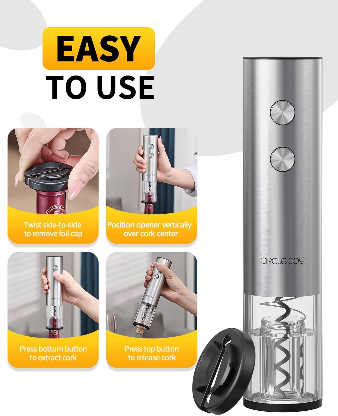 CIRCLE JOY Elektrischer Weinflaschenöffner, wiederaufladbar, 5-in-1-Wein-Geschenkset mit Folienschne