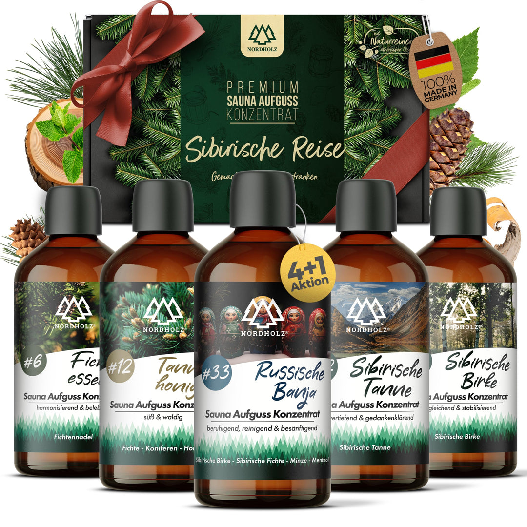 Saunaaufguss Set - [5x100ml Sibirische Reise] besonderes & natürliches Sauna Aufgussmittel - intensi