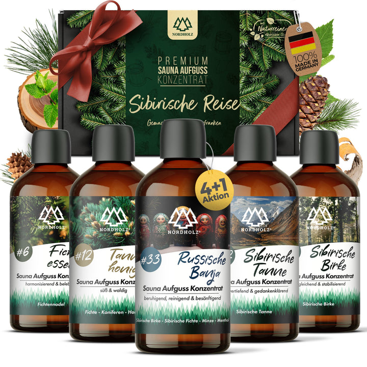 Saunaaufguss Set - [5x100ml Sibirische Reise] besonderes & natürliches Sauna Aufgussmittel - intensi