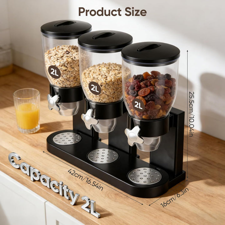 Cereal Dispenser Countertop 2L, Dreifacher Müslispender mit Drehverschluss 3er Set, Luftdichte Vorra