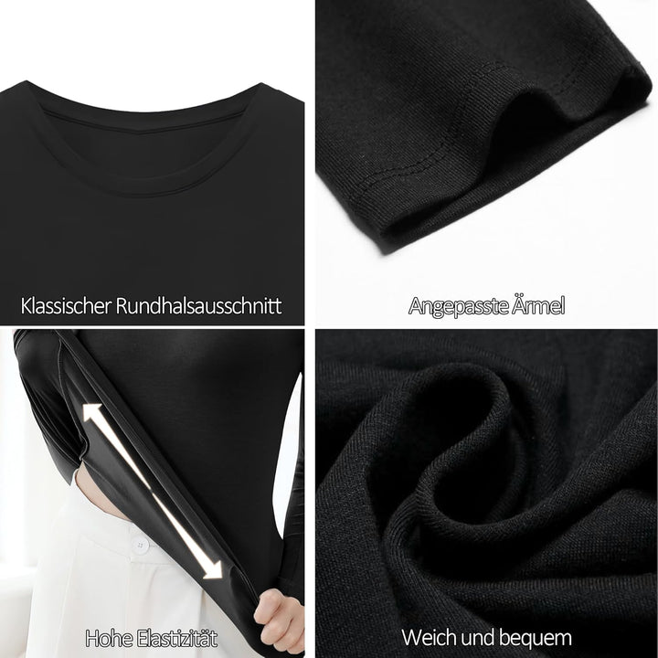 LiKing Langarmshirt Damen Basic Longsleeve Langarm-Shirt Oberteil Tops mit Stretch Baumwolle 3er Pac