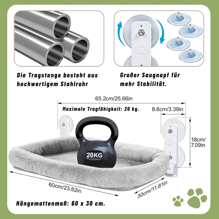 Casgee Fensterliege für Katzen 60×30cm, Katzen Hängematte mit Stabilen Saugnäpfen, Klappbare Katzenb