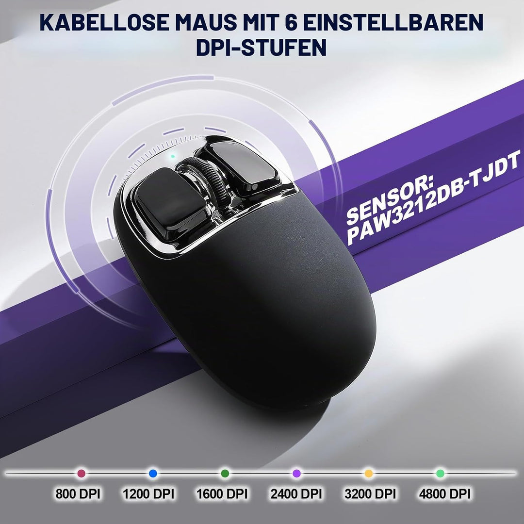 YUNZII C1 Silikon-Funkmaus,Tri-Mode 2,4 GHz/USB-C/Bluetooth Maus, 4800 DPI Optisches Abtastung, 6 Ve