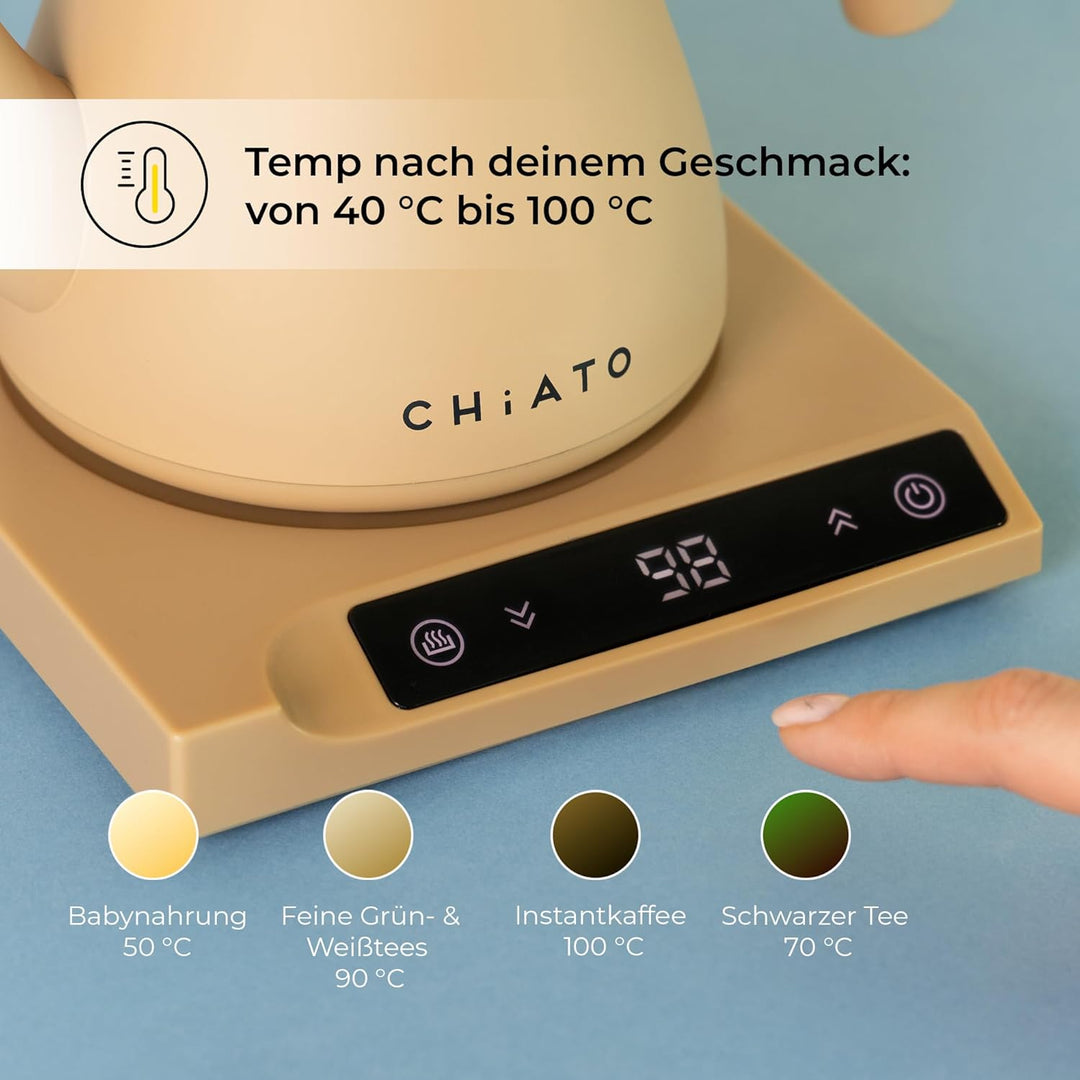 flowPLAY Wasserkocher Temperatur Einstellbar 0,6L – Kleiner Edelstahl Wasserkocher mit Warmhaltefunk