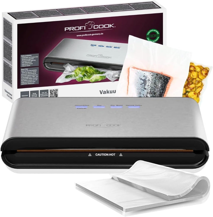 Profi Cook PC-VK 1080 Edelstahl-Vakuumiergerät, Vakuumierer, Lebensmittel bleiben vakuumiert bis zu
