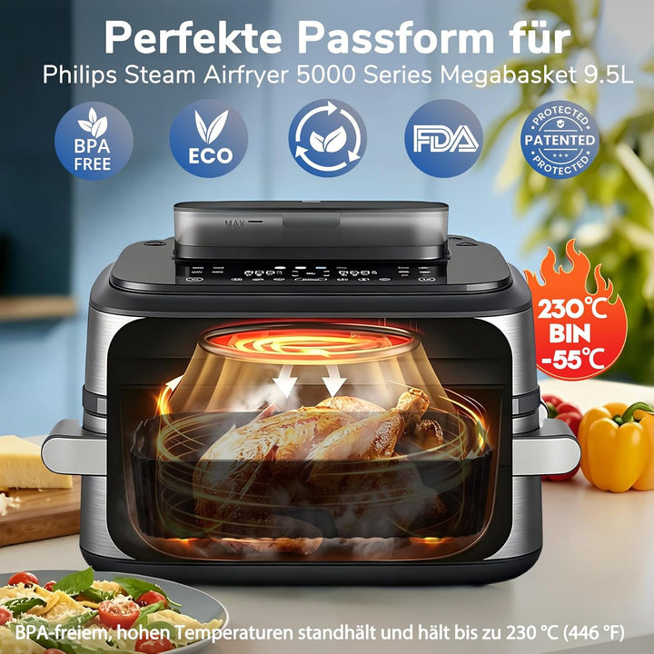 Heissluftfritteuse Zubehör für Philips Airfryer 5000 Series Megabasket 9,5L | 3Pcs Silikonform Zubeh