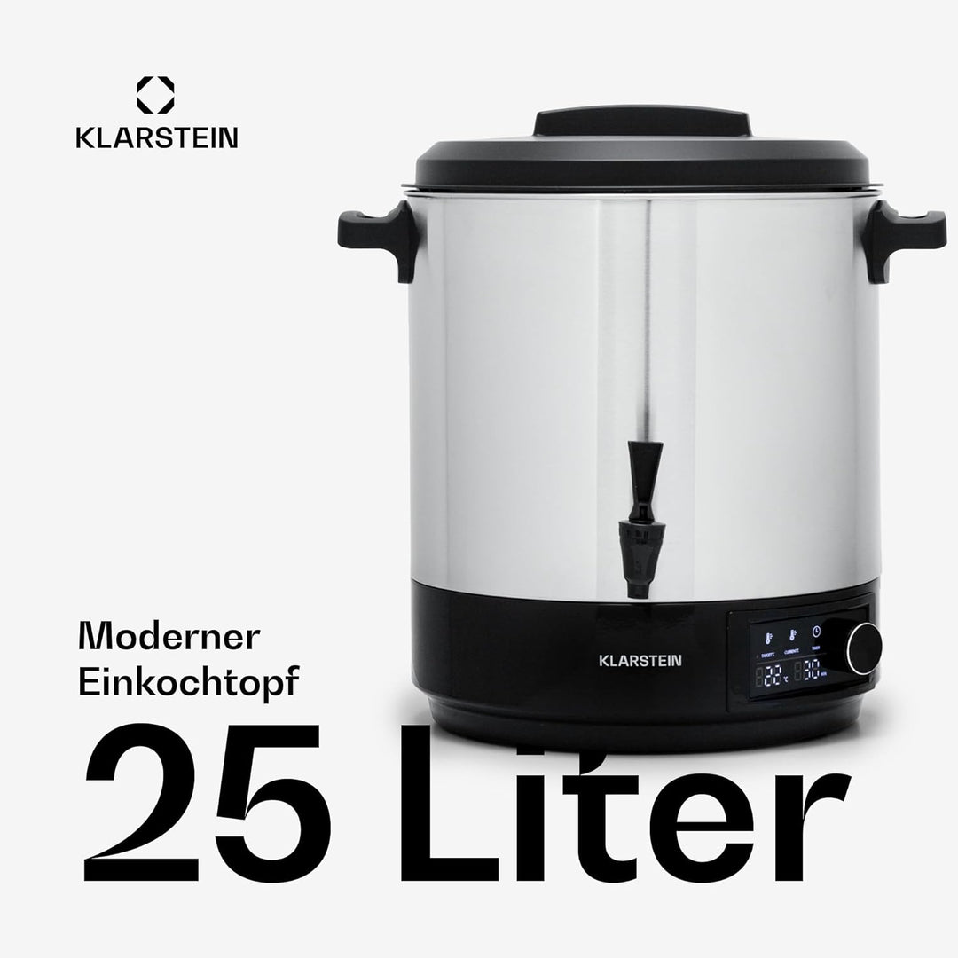 Klarstein Einkochautomat mit Hahn, 25L Glühweinkocher, Edelstahl-Glühweinkocher mit Zapfhahn, Grosse