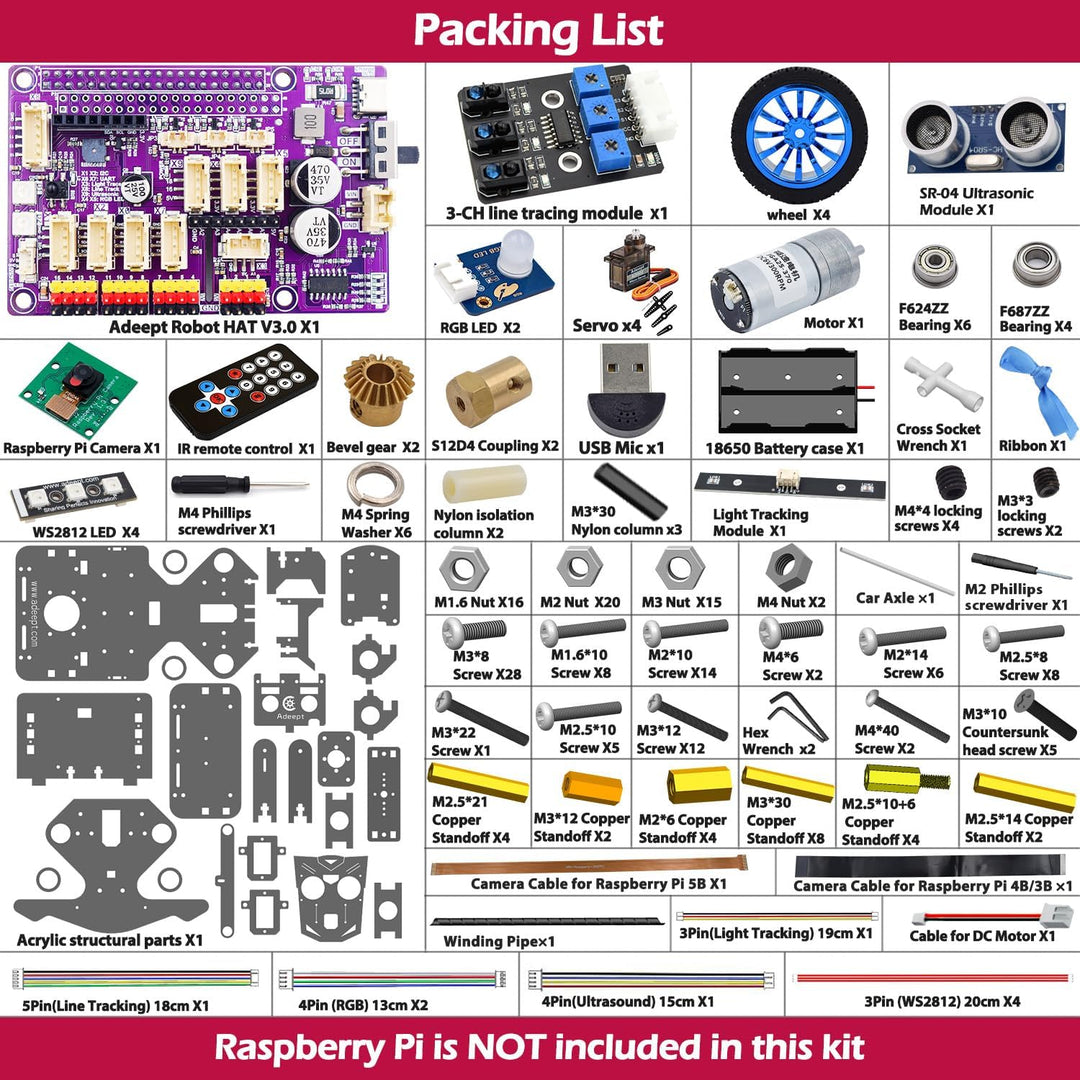 Adeept PiCar-B Mars Rover Smart Car Kit for Raspberry Pi 5/4B/3B/3B+, Obstacle Avoidance, Line Track