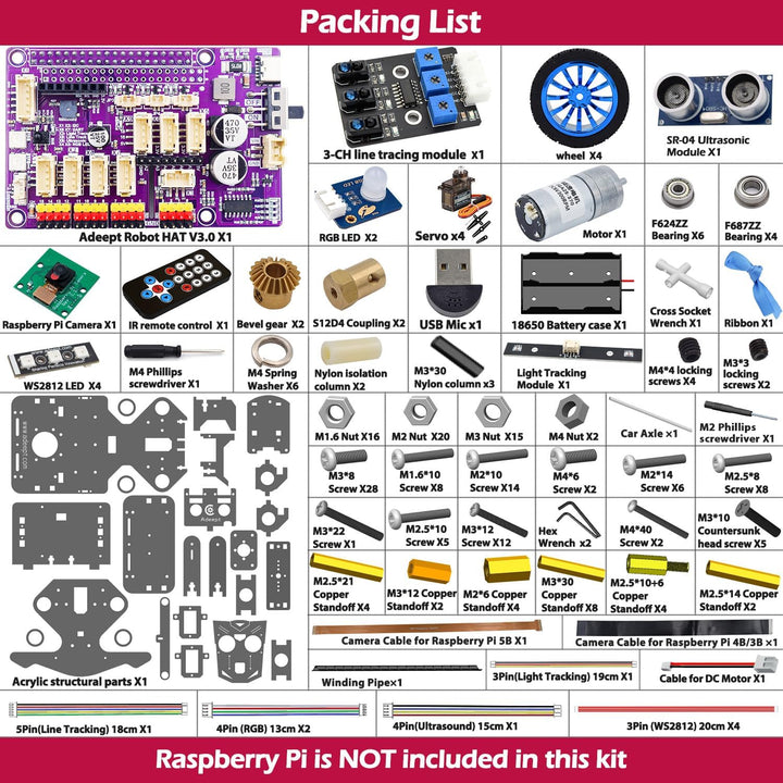 Adeept PiCar-B Mars Rover Smart Car Kit for Raspberry Pi 5/4B/3B/3B+, Obstacle Avoidance, Line Track