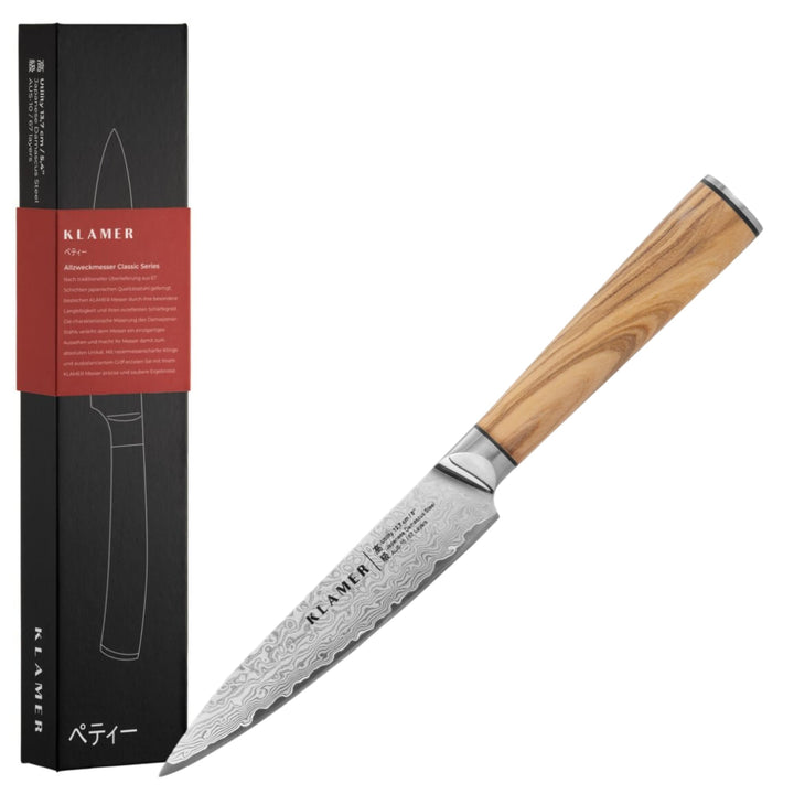 KLAMER Damast Allzweckmesser 12,7cm, scharfes Küchenmesser, Profi Kochmesser aus japanischem Stahl A