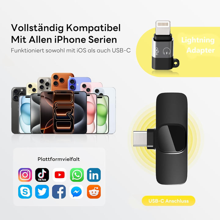 Mikrofon Handy iPhone | Bluetooth Kabellos Mini Wireless Lavalier Microphone Lightning für Ipad I Ph