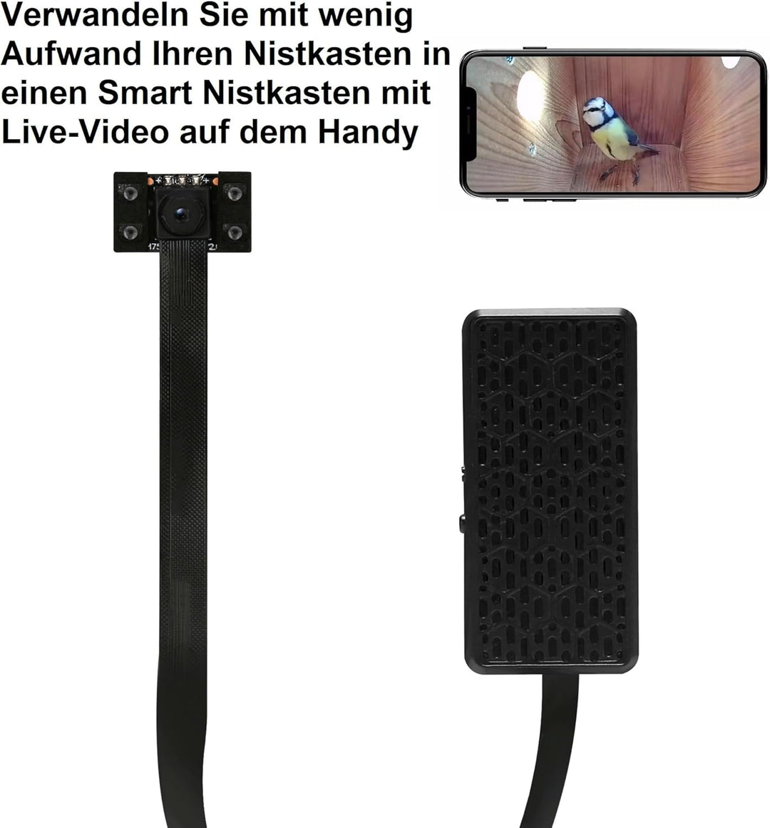 WIWACAM 4K Mini Kamera WLAN für Nistkästen, mit live übertragung auf Handy, Nachtsicht, Akku, SD-Kar