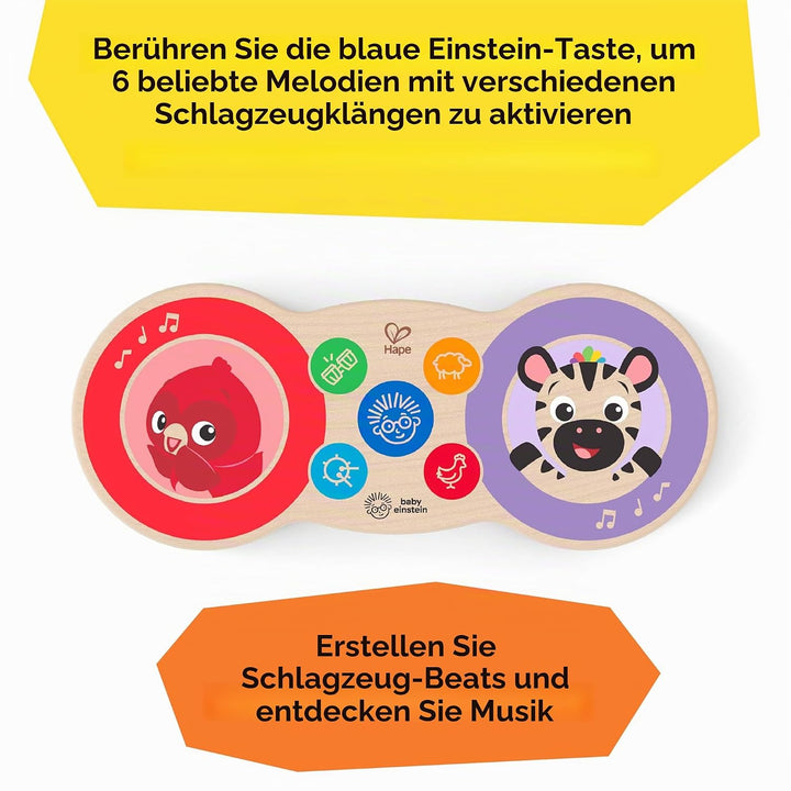 Baby Einstein 12610 Hape Upbeat Tunes Magic Touch Holztrommel, Musikspielzeug aus Holz, mit 6 Melodi