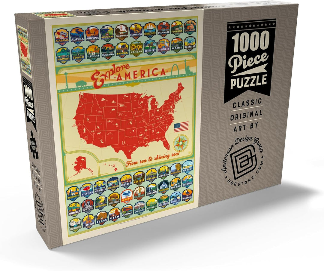 Entdecke Amerika: 50 Staatswappen, Vintage Poster - Premium 1000 Teile Puzzle - MyPuzzle Sonderkolle