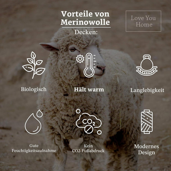 LYHome Merino Decke - Kuscheldecke Tagesdecke Sofa Wolldecke, Blanket Überwurfdecke Sofadecke Wohnde