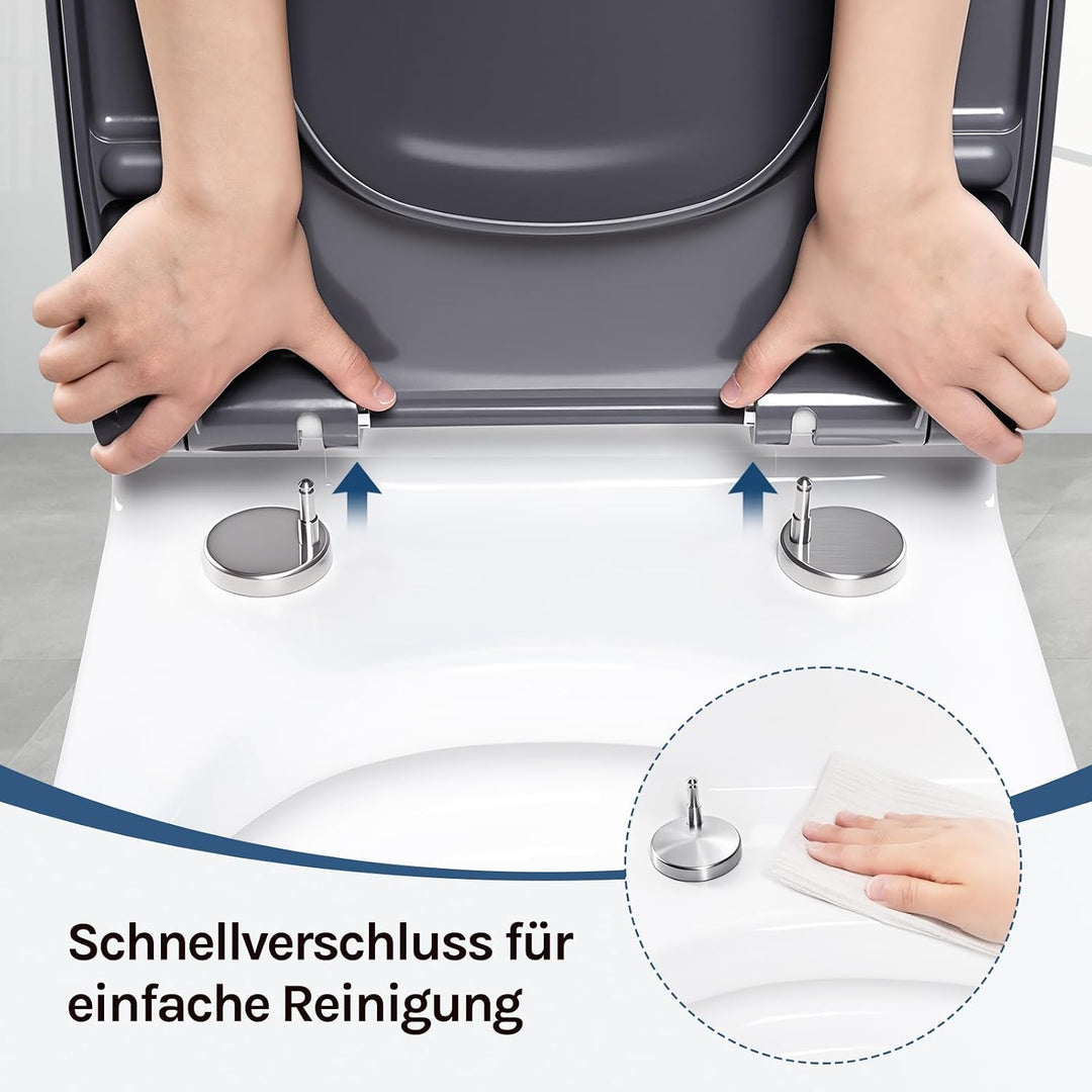 WOLTU Toilettendeckel mit Absenkautomatik, WC Sitz Eckig, aus Duroplast, Quick-Release zur einfachen
