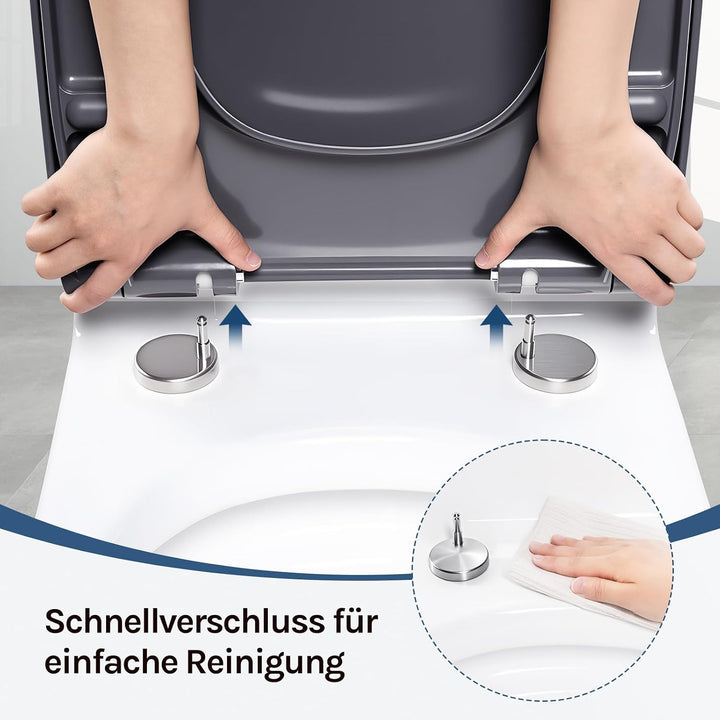 WOLTU Toilettendeckel mit Absenkautomatik, WC Sitz Eckig, aus Duroplast, Quick-Release zur einfachen