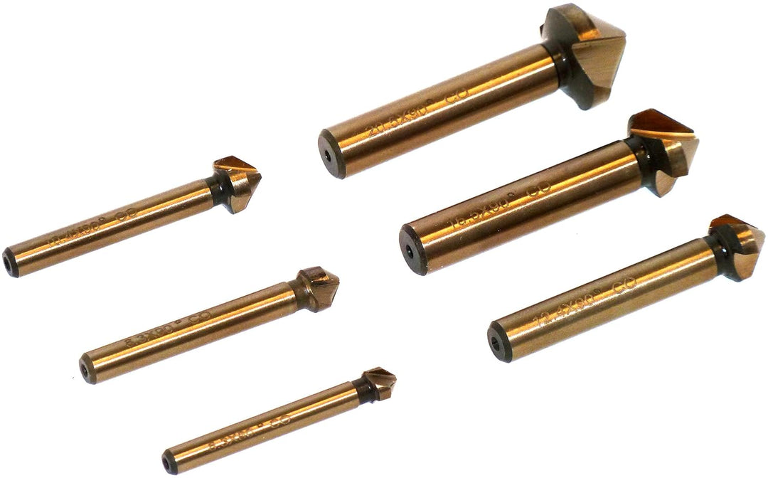 PeTools, 6tlg. Edelstahl Kegelsenker Set (6,3-20,5mm) HSS-E Co5 Senkbohrer, Entgrater, VA