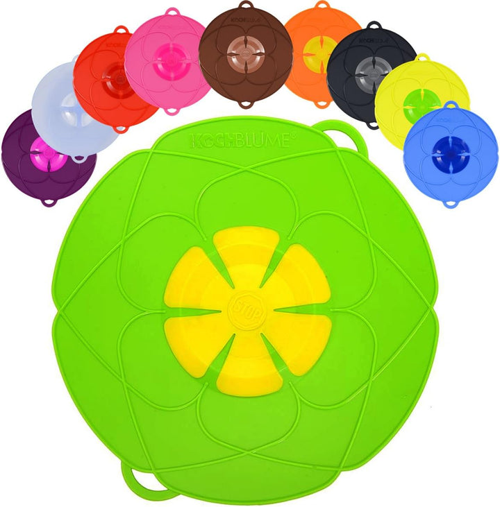 Kochblume das Original, Silikon Überkochschutz für Töpfe und Pfannen, Mikrowellen-Deckel, Spritzschu