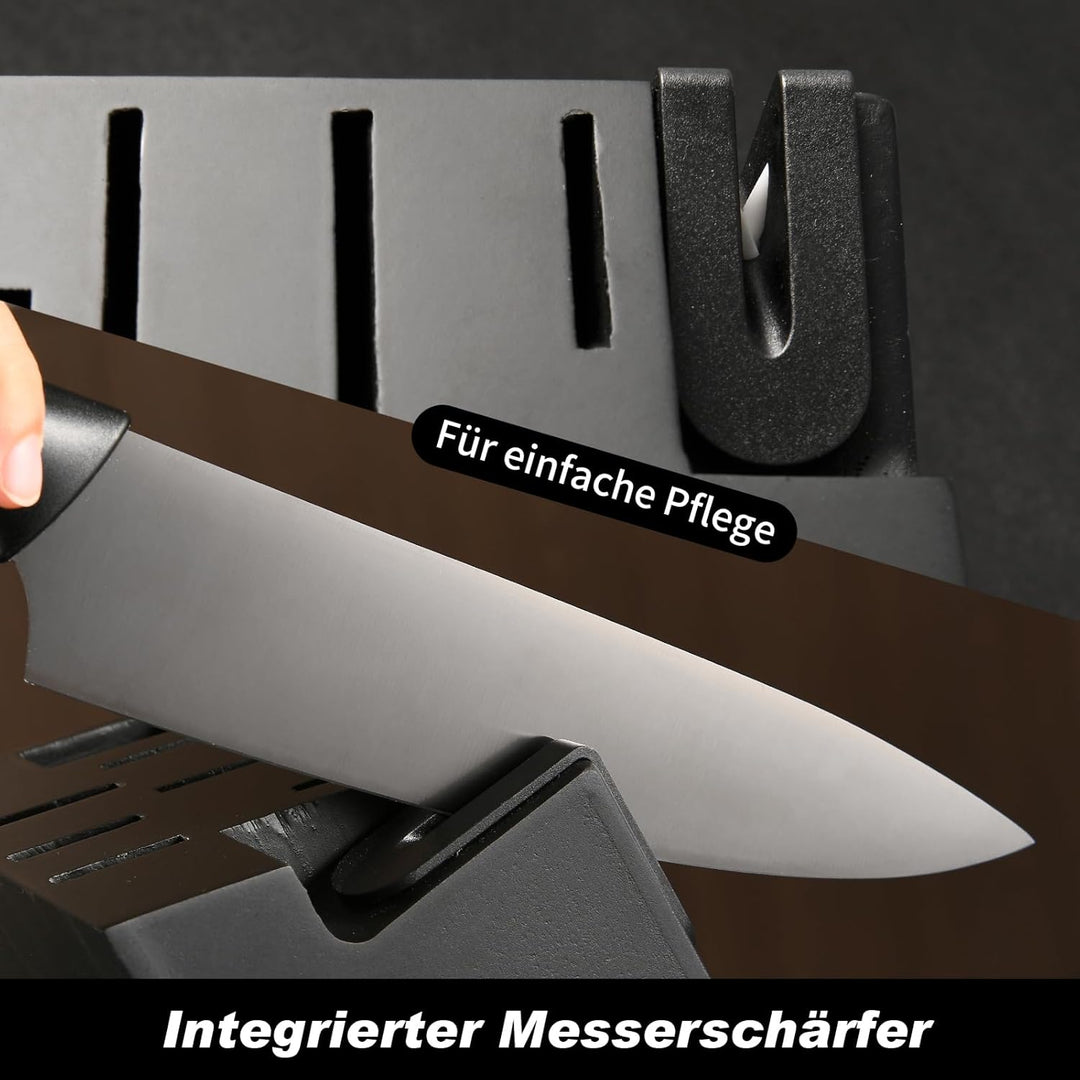 15 Stück schwarzer Deutscher Stahl Messerset mit polierten Griffen für Komfort und Haltbarkeit, Mess