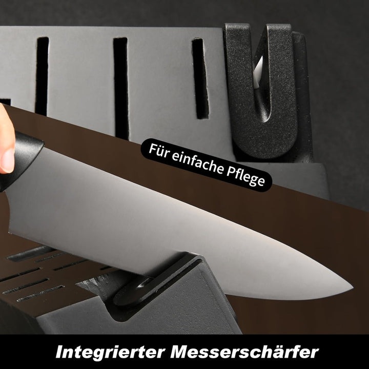 15 Stück schwarzer Deutscher Stahl Messerset mit polierten Griffen für Komfort und Haltbarkeit, Mess