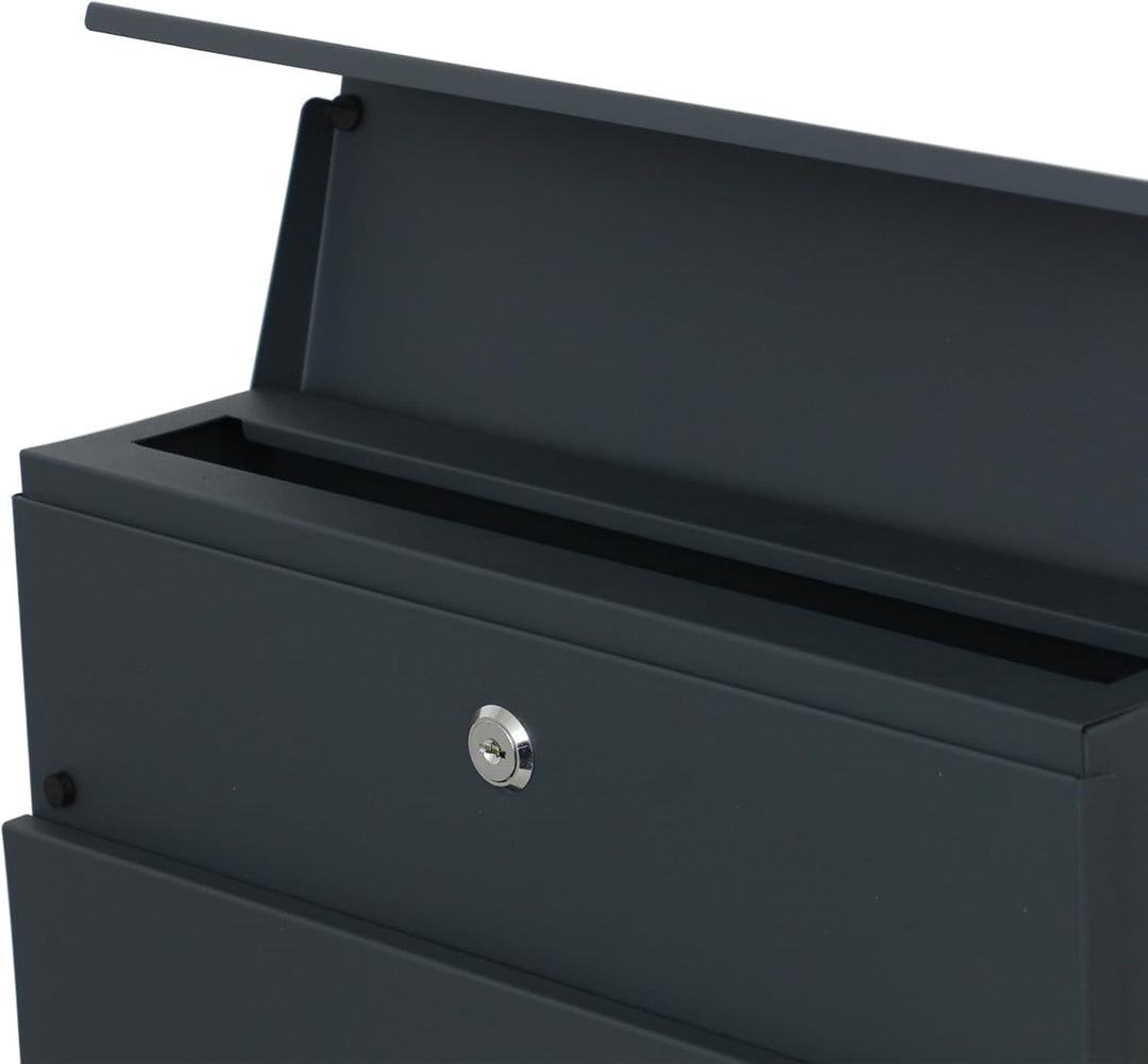 SCHARTEC® Design Briefkasten SPB-3 anthrazit mit Zeitungsfach modern & gross Wandbriefkasten Postkas