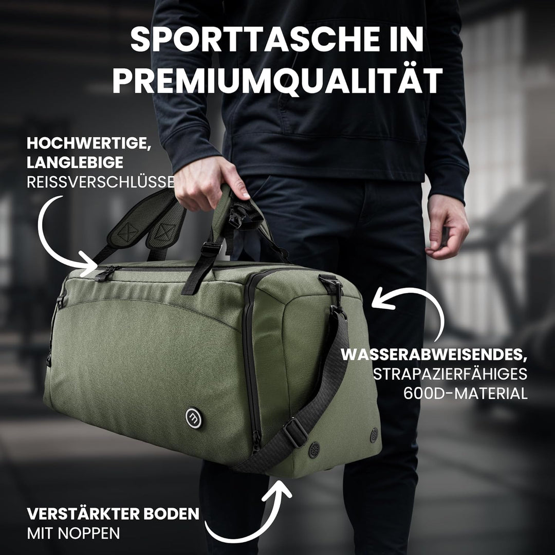 Sporttasche Trainingstasche + Rucksack-Funktion, Schuhfach, Nassfach | Reisetasche Schwimmtasche Fit