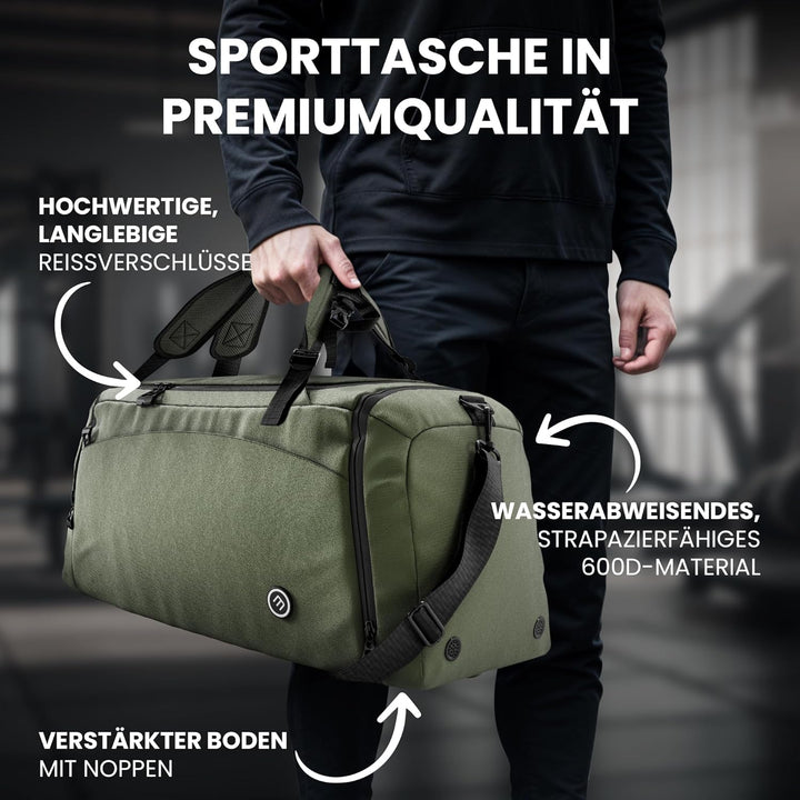 Sporttasche Trainingstasche + Rucksack-Funktion, Schuhfach, Nassfach | Reisetasche Schwimmtasche Fit