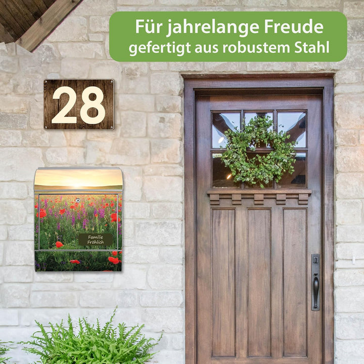 banjado Design Briefkasten personalisiert 38,5x46,5x13cm &amp; 2 Schlüssel - Briefkasten Stahl Silber Ze
