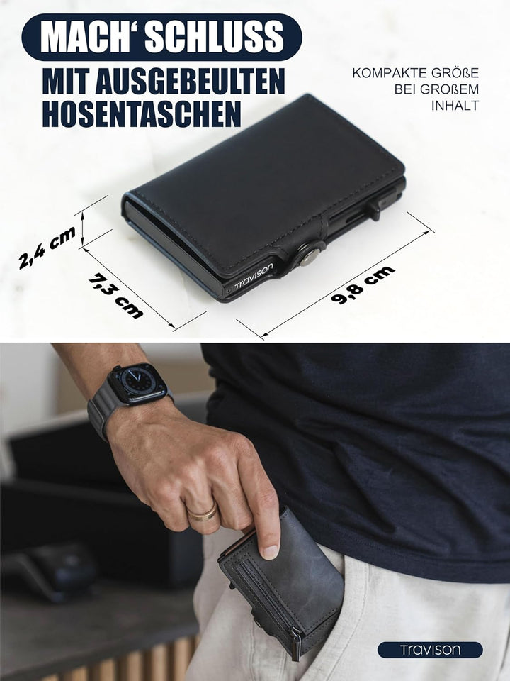 Travison® SMART Wallet mit Münzfach und Geldscheinfach - Kartenetui mit Münzfach und Schnellzugriff