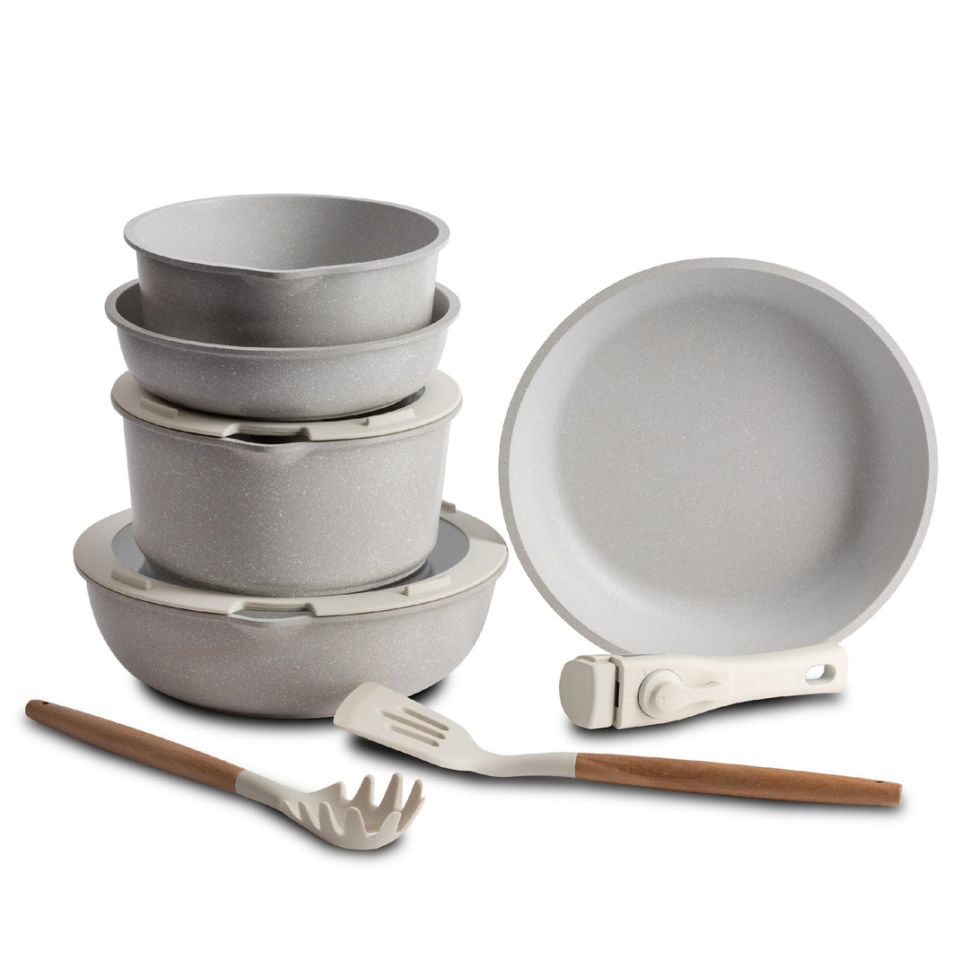 BERGNER – Kochgeschirr mit abnehmbarem Griff, 2 Pfannen, 2 Töpfe, 1 flache Pfanne, 2 Deckel und 2 Ut