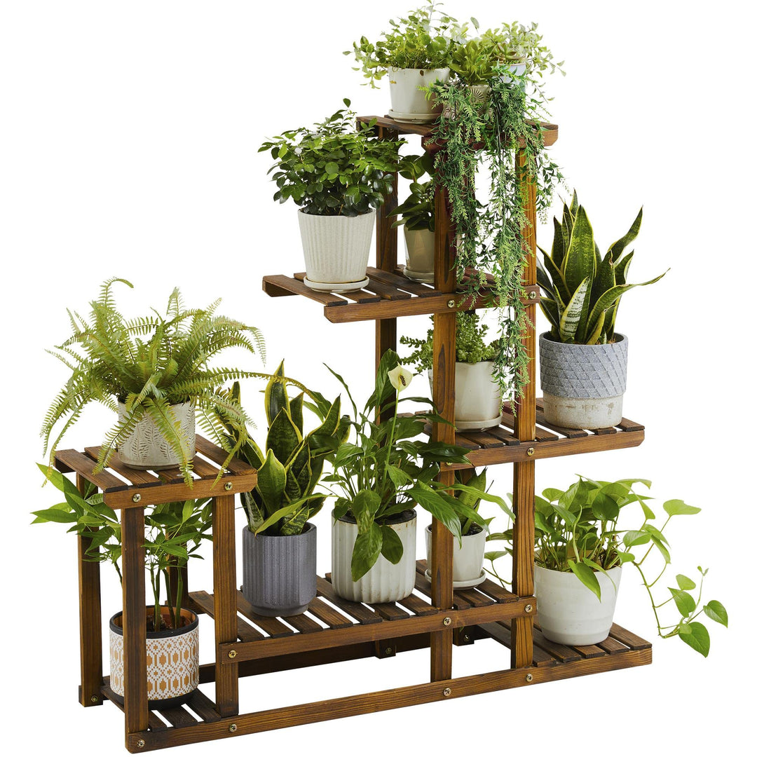 Yaheetech Pflanzentreppe 6 Ebenen Blumenregal Blumenbank Holz Regal Blumentreppe Balkon Draussen Gar