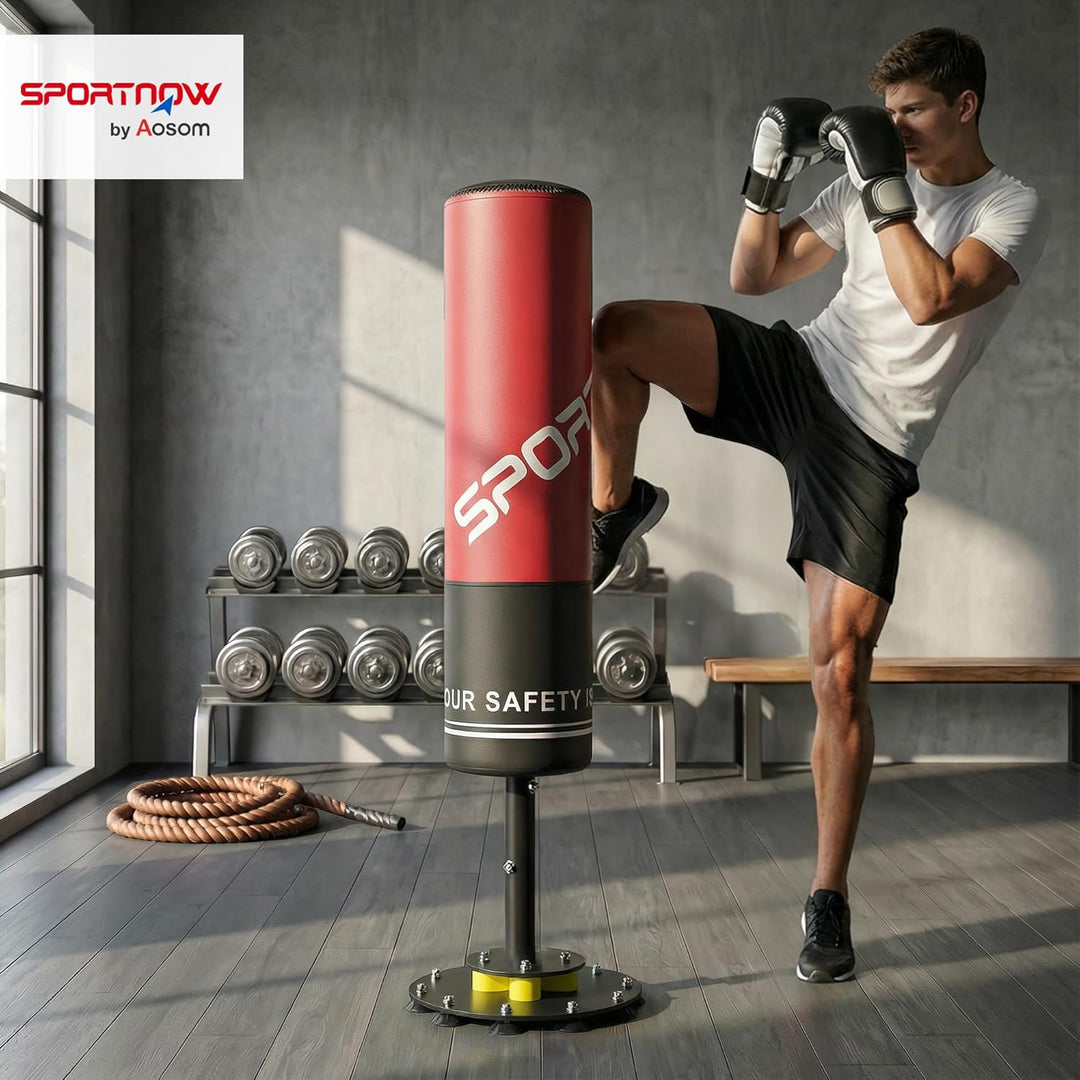 SPORTNOW Boxsack freistehend 135 cm Standboxsack mit 10 Saugnäpfen und Stossdämpfer, Kickboxsack Box