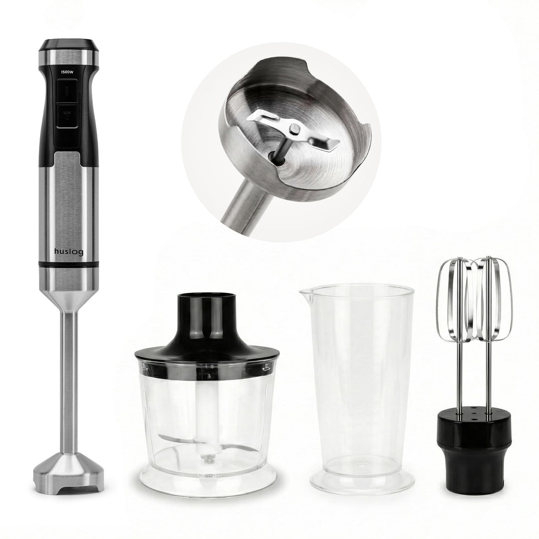 BlendPlus Stabmixer 3in1 – 1500W Hochleistungsmixer mit Edelstahlklingen, Zerkleinerer, Schneebesen