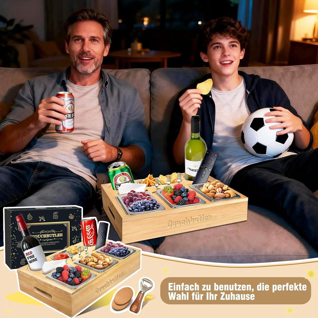 Couchbar Snackbox, Couch Bar Snackbar mit Geschenkbox, Sofa Tablett mit 3 Snackschalen, Sofatablett