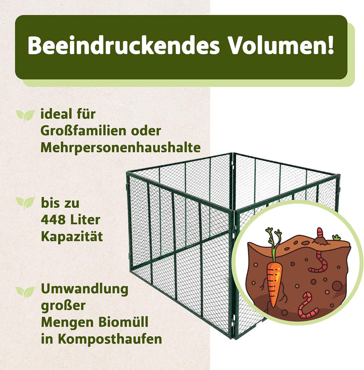 NATIV Garten Metallkomposter 80x80x70 cm dunkelgrün, Komposter mit 448 Liter Volumen, Drahtkomposter